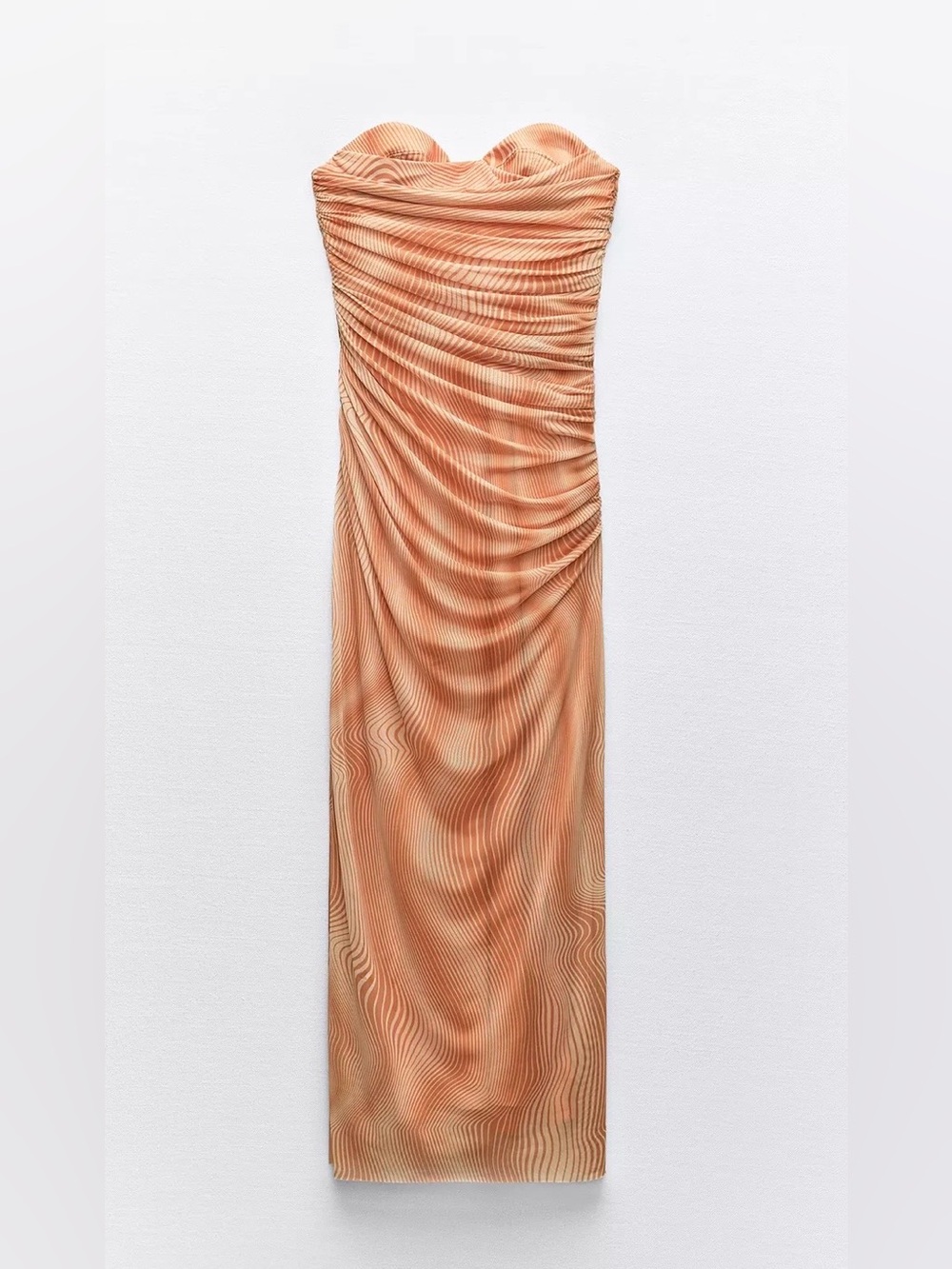 Zara Strapless Printed Tulle Midi Dress - Oranges - NWT